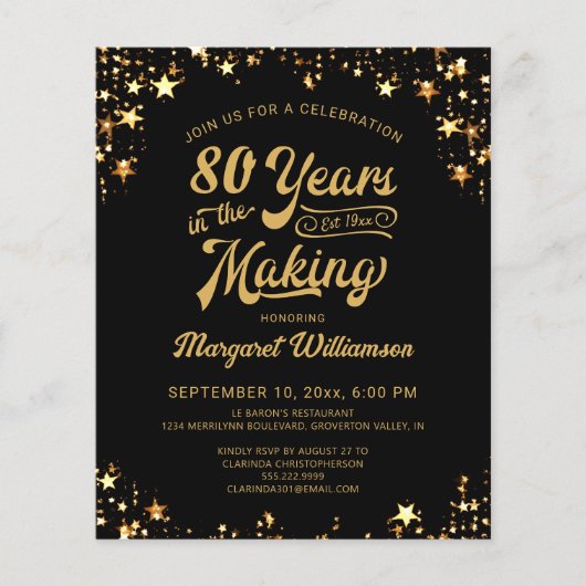 Budget Verjaardag 80 JAAR IN DE MAKING Uitnodiging (Voorkant)