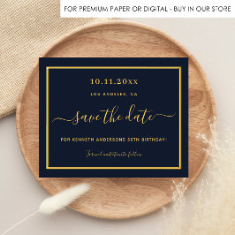 Budget verjaardag blauw goud save the date