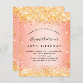 Budget verjaardag glitters uitnodiging oranje goud (Voorkant / Achterkant)