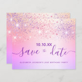 Budget verjaardag regenboog glitters rozekleurig s (Voorkant / Achterkant)