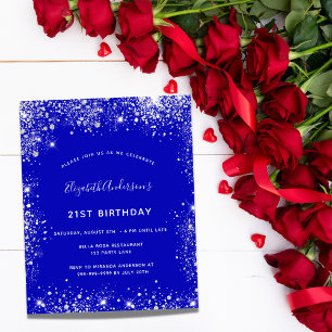 Budget verjaardag royal blue zilveren uitnodiging  flyer