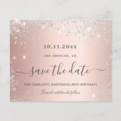 Budget verjaardag roze goud zilver save the date (Voorkant)