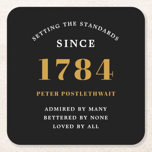 Budget Verjaardag Uitnodiging Zwart Goud Elk Jaar Kartonnen Onderzetters (Voorkant)