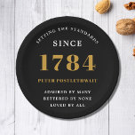 Budget Verjaardag Uitnodiging Zwart Goud Elk Jaar Papieren Bordje<br><div class="desc">Voor een elegante verjaardagsfeestviering van elke leeftijd moet je deze prachtige papieren borden hebben. Een zwart-gouden elegante sjabloon. Eenvoudig te personaliseren door een naam en jaar en offerte van uw keuze toe te voegen.</div>
