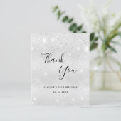 Budget verjaardag zilveren glitterspul bedankkaart (Staand voorkant)