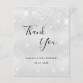 Budget verjaardag zilveren glitterspul bedankkaart (Voorkant)