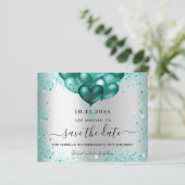 Budget verjaardag zilveren turquoise glitters save (Staand voorkant)