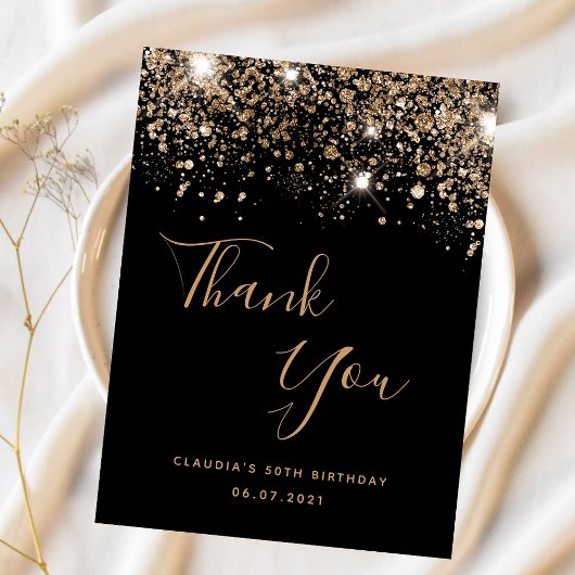 Budget Verjaardag zwart goud glitter dank u kaart