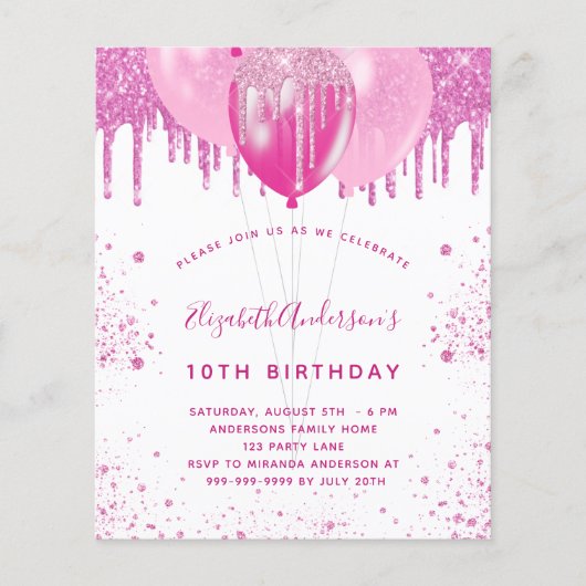 Budget verjaardagscubu roze witte meisjesuitnodigi (Voorkant)