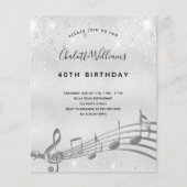 Budget verjaardagsdag zilveren muzieknoten glitter (Voorkant)