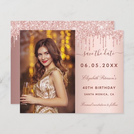 Budget verjaardagsdatum roos foto QR glam Save the (Voorkant / Achterkant)