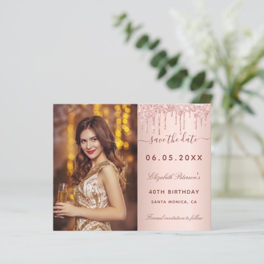 Budget verjaardagsdatum roos foto QR glam Save the (Staand voorkant)