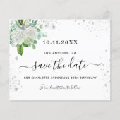 Budget verjaardagsfeestje bloem wit save the date (Voorkant)