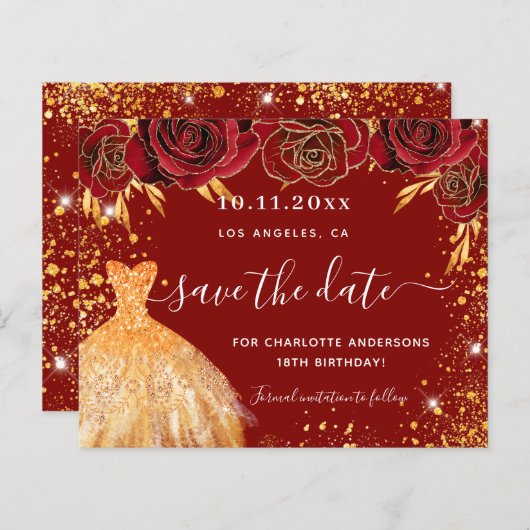 Budget verjaardagsfeestje rood gouden jurk save th (Voorkant / Achterkant)