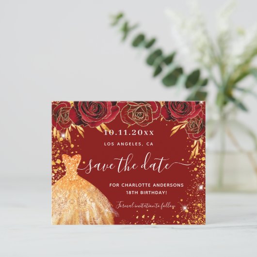 Budget verjaardagsfeestje rood gouden jurk save th (Staand voorkant)