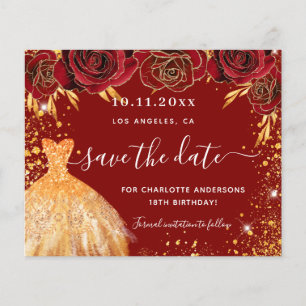 Budget verjaardagsfeestje rood gouden jurk save th