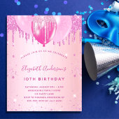 Budget verjaardagsfeestje roze glitter girl uitnod