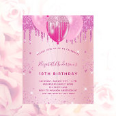 Budget verjaardagsfeestje roze glitter girl uitnod