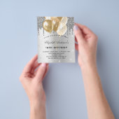 Budget verjaardagsfeestje zilveren ballonnen glitt flyer (Hand)