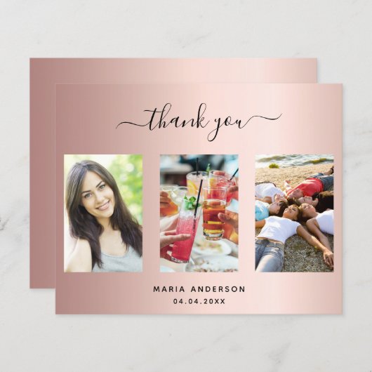 Budget verjaardagsfoto roos goud dank je kaart (Voorkant / Achterkant)