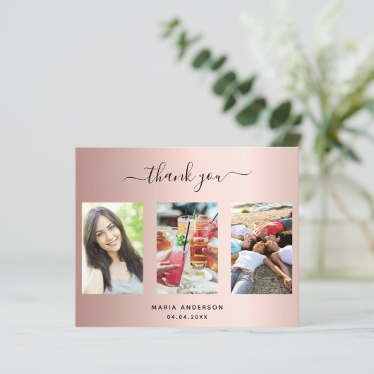 Budget verjaardagsfoto roos goud dank je kaart (Staand voorkant)