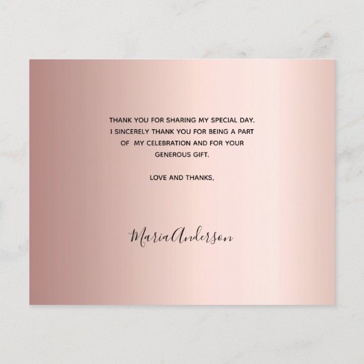 Budget verjaardagsfoto roos goud dank je kaart (Achterkant)