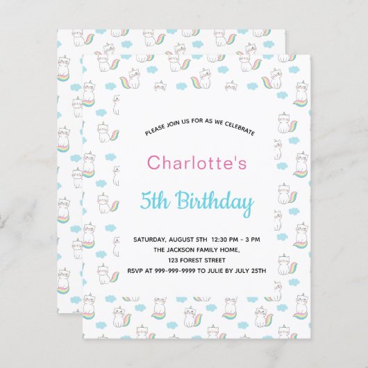 Budget verjaardagsmeisje katteorn roze blauw wit (Voorkant / Achterkant)