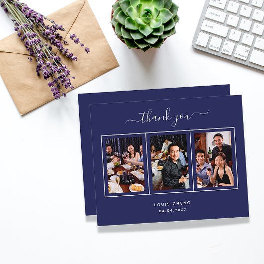 Budget verjaardagsnavy blauwe foto bedankt kaart