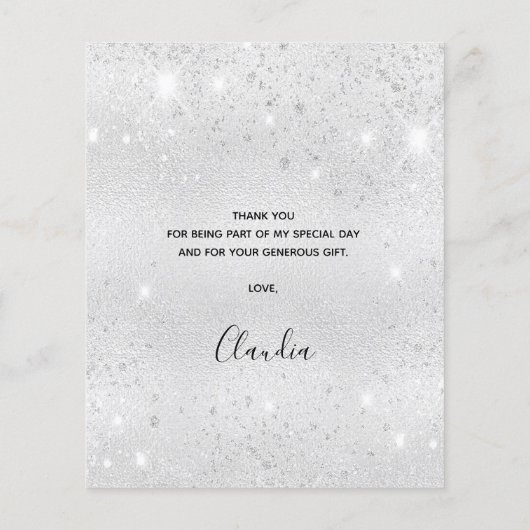 Budget verjaardagszilver glitter-stof bedankt (Achterkant)