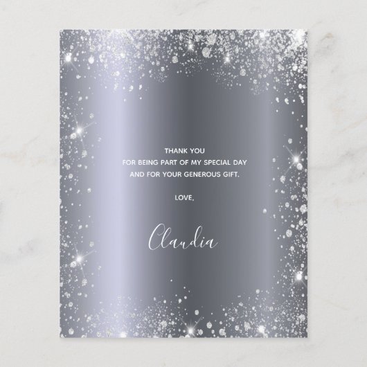 Budget verjaardagszilver glitter-stof bedankt (Achterkant)