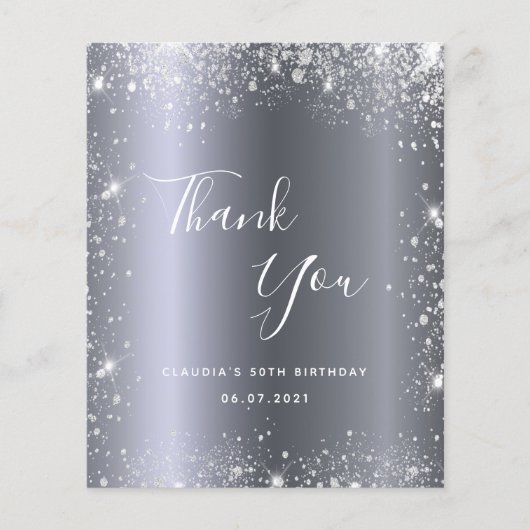 Budget verjaardagszilver glitter-stof bedankt (Voorkant)