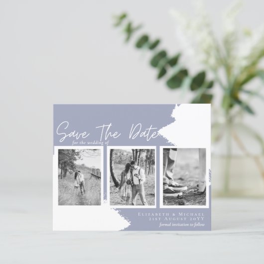 BUDGET Verloving Foto SAVE DATE DustyBlue (Staand voorkant)