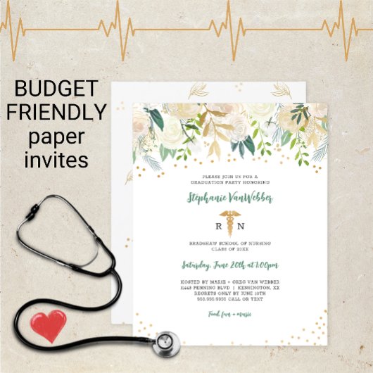 Budget Verpleegster Afstuderen Wit Goud Bloemen