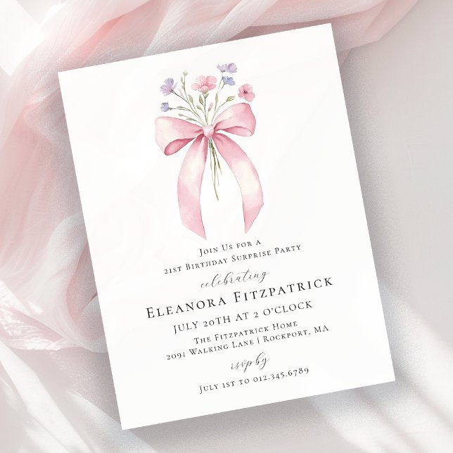 BUDGET VERRASSING 21e verjaardag Roze strik Uitnod (Creator heeft geüpload)