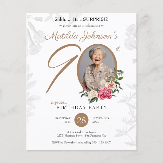 Budget Verrassing 90e Verjaardag Party Uitnodiging (Voorkant)