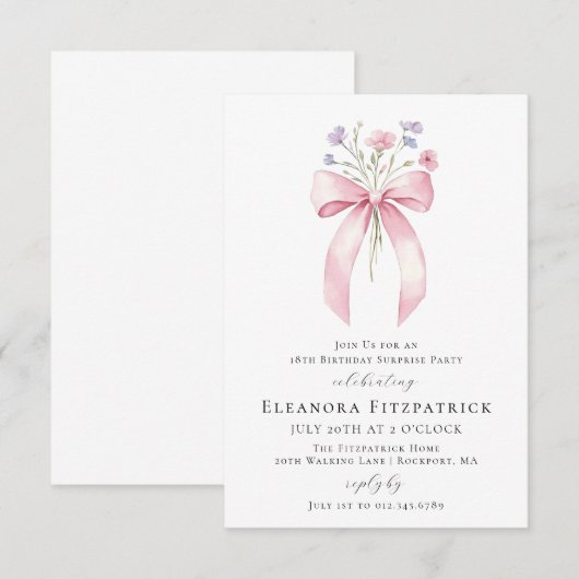 BUDGET VERRASSINGSFEEST 18e Verjaardag Bow Uitnodi Kaart (Voorkant / Achterkant)