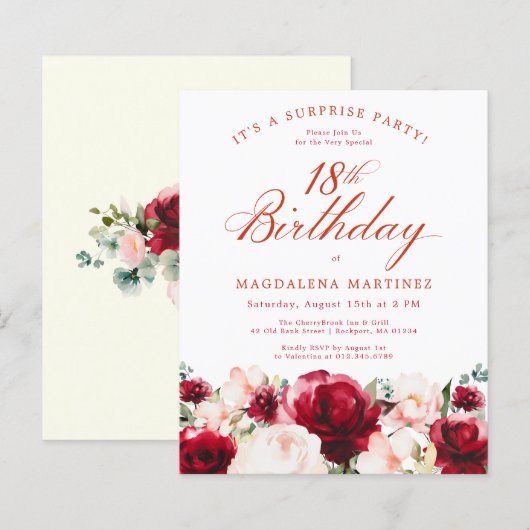 BUDGET VERRASSINGSFEEST 18e Verjaardag Roze Rode R (Voorkant / Achterkant)