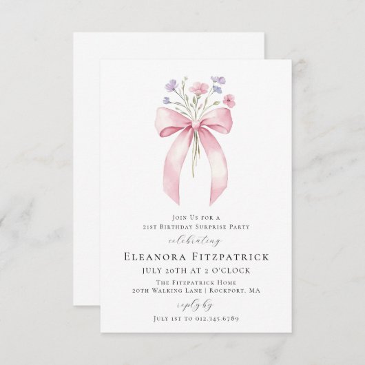 BUDGET VERRASSINGSFEEST 21e verjaardag Bow Uitnodi Kaart (Voorkant / Achterkant)