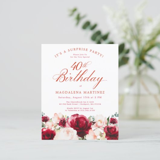 BUDGET VERRASSINGSFEEST 40e Verjaardag Roze Rode R (Staand voorkant)