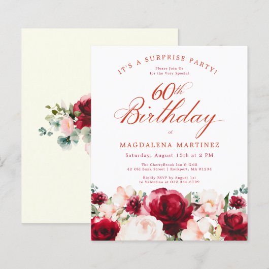 BUDGET VERRASSINGSFEEST 60e Verjaardag Roze Rode R (Voorkant / Achterkant)