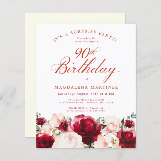 BUDGET VERRASSINGSFEEST 90e Verjaardag Roze Rode R (Voorkant / Achterkant)