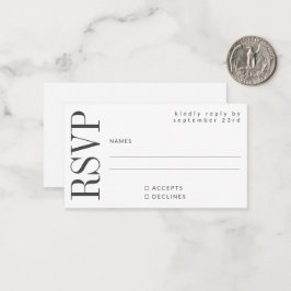 Budget Vet Moderne Eenvoudig Zwart Wit RSVP Notitiekaartje