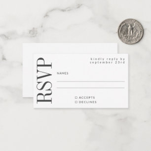 Budget Vet Moderne Eenvoudig Zwart Wit RSVP Notitiekaartje