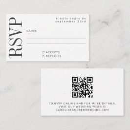 Budget Vetgedrukt Zwart Wit RSVP QR Code Website  Notitiekaartje