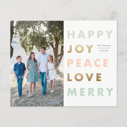 Budget Vetgedrukte Type Foto Kerst Vakantiekaart (Voorkant)