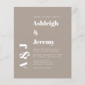 Budget Vetgedrukte Typografie Taupe Trouw Uitnodig (Voorkant)