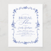 Budget Victoriaans Blauwe Bruids Douche Uitnodigin Flyer (Voorkant)