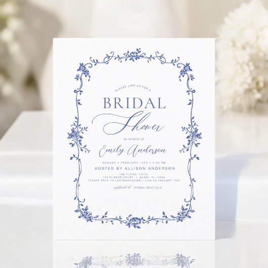 Budget Victoriaans Blauwe Bruids Douche Uitnodigin Flyer