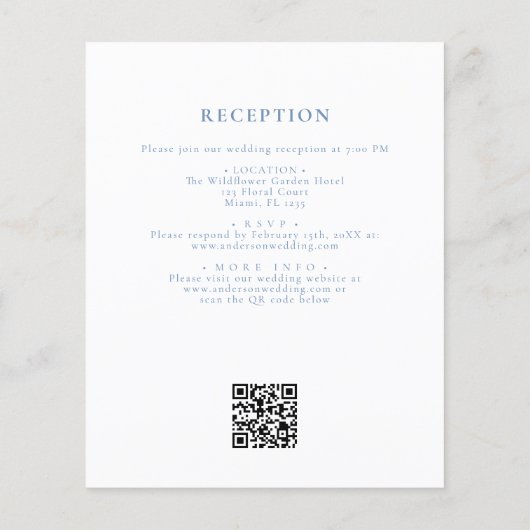 Budget Victoriaans Frans QR Code Blauw Bruiloft (Achterkant)