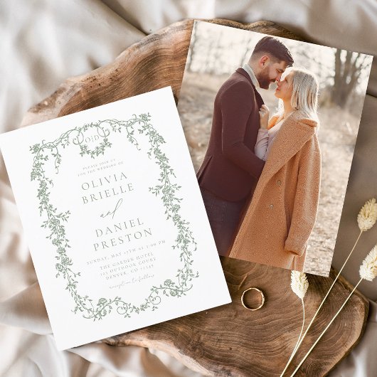 Budget Victoriaans Franse Foto Sage Green Wedding Flyer